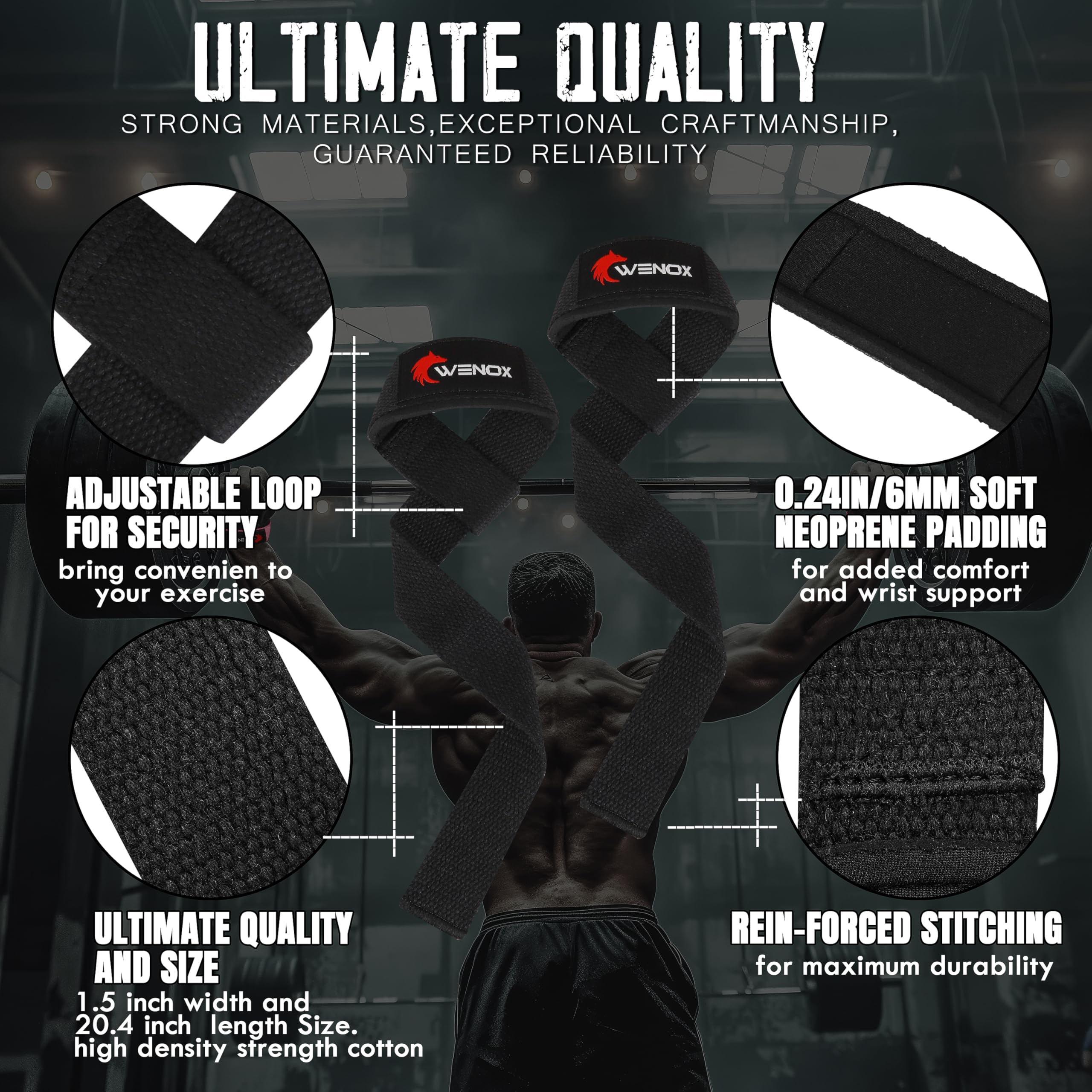 WENOX SPORTS WEIGHTLIFTING STRAPS FOR MEN AND WOMEN (Black)