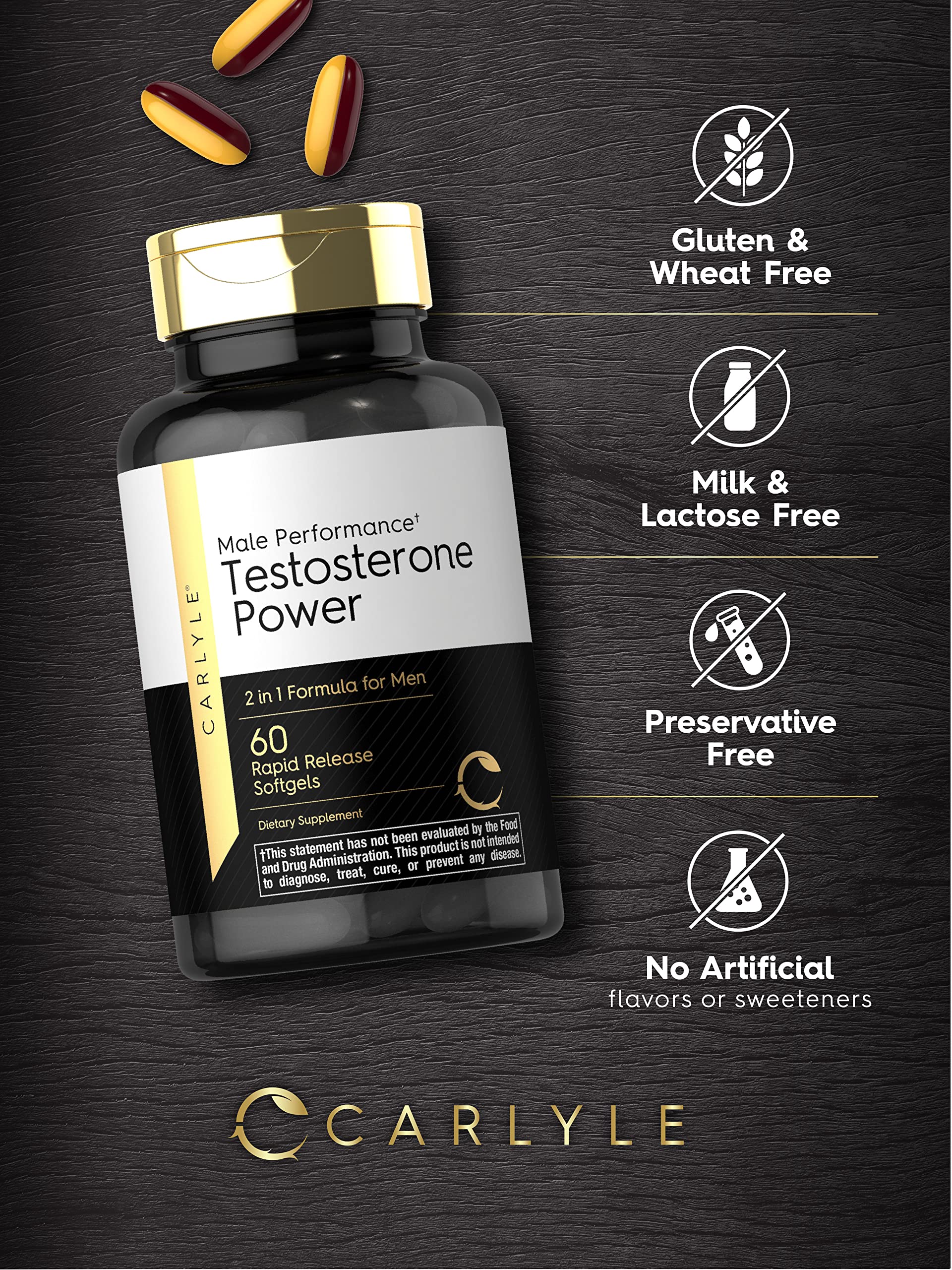 Carlyle Testosterone Supplement for Men | 60 Rapid Release Softgels | Non-GMO, Gluten Free