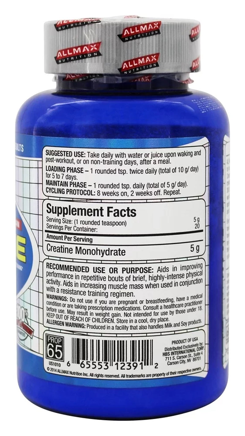 Micronized Creatine Monohydrate, Gluten Free & Fast Absorbing 100G, Unflavored, 20 Servings