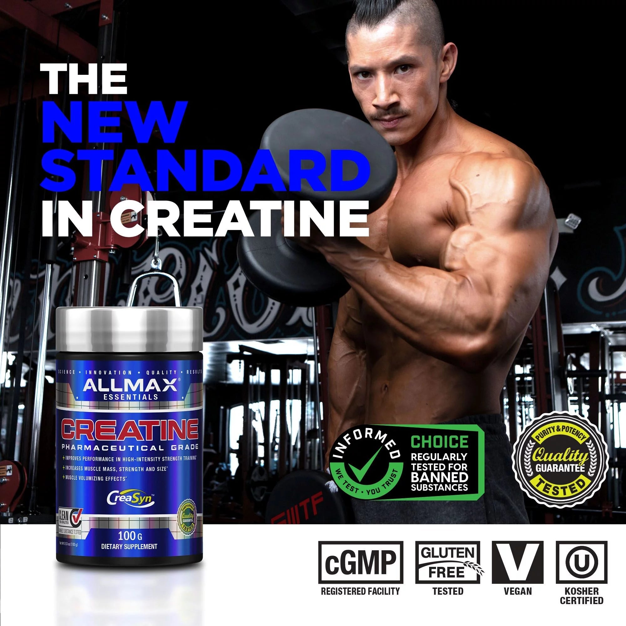 Micronized Creatine Monohydrate, Gluten Free & Fast Absorbing 100G, Unflavored, 20 Servings